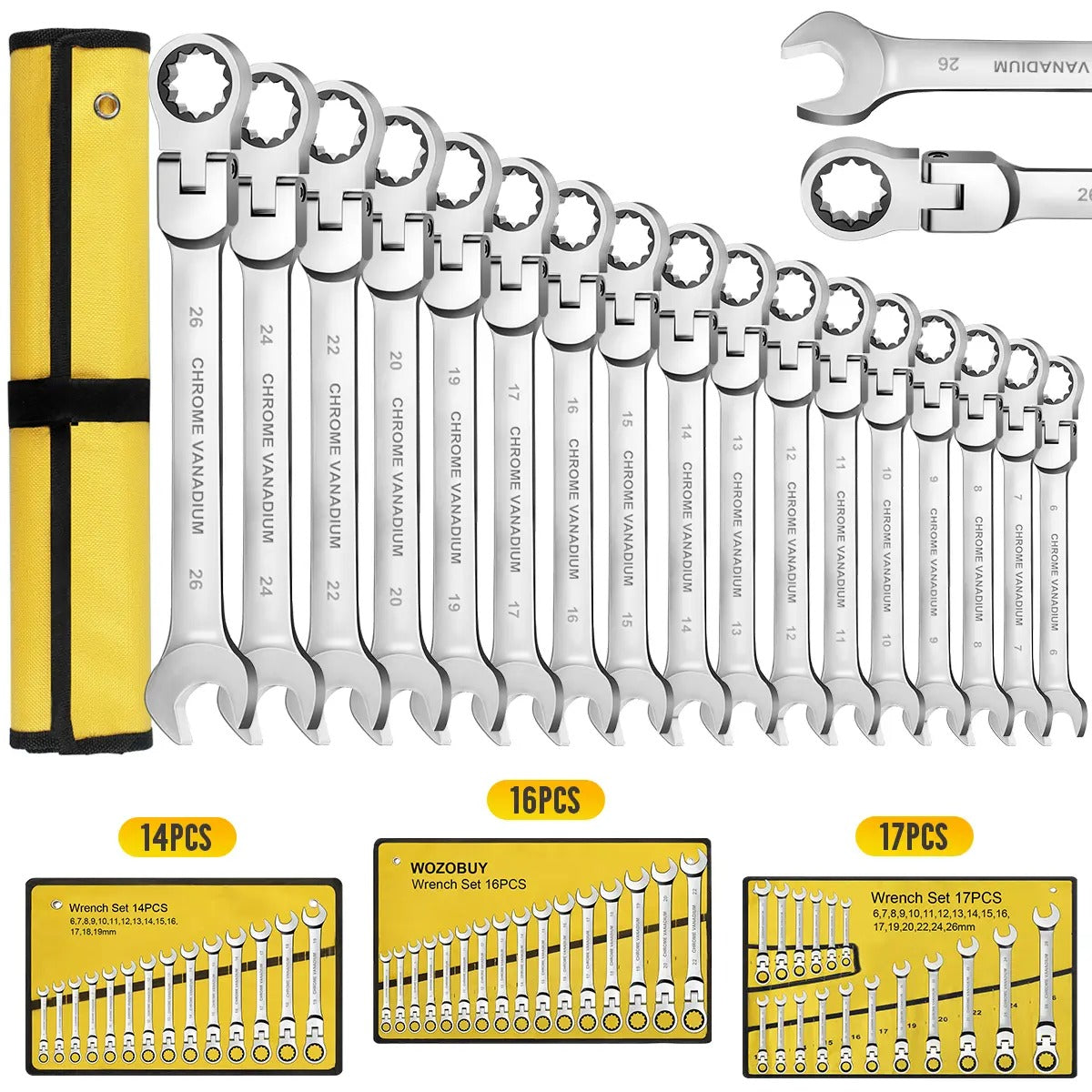 14/16/17 Pcs Ratcheting Wrench Set